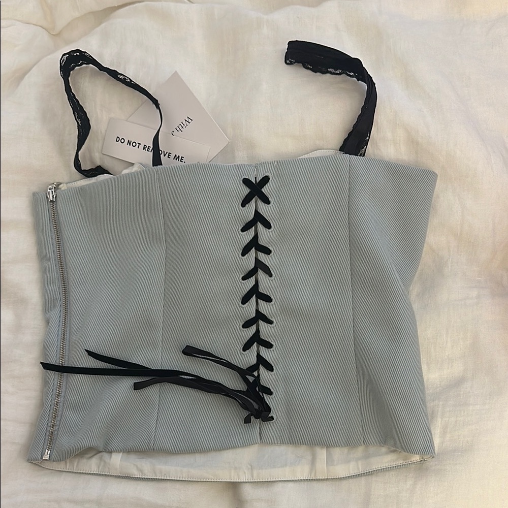 With Jean Blue and Black Lace Trim Top Corset - Ryder Top - Picture 2 of 2
